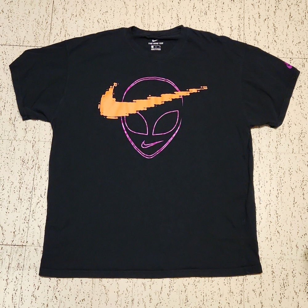 Nike Swoosh Full Graphic Distorted Alien Logo T Shirt